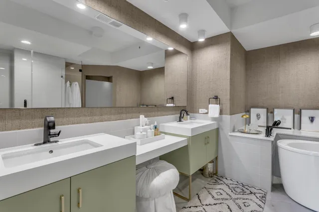 a view of a tall building in front of a building