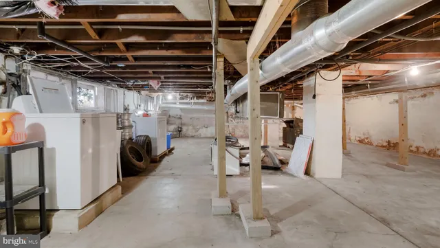 a view of parking garage with gym equipment