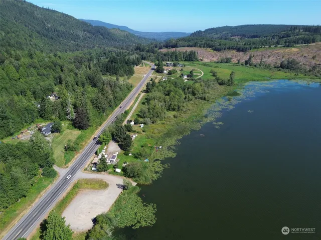 a view of a lake with a mountain