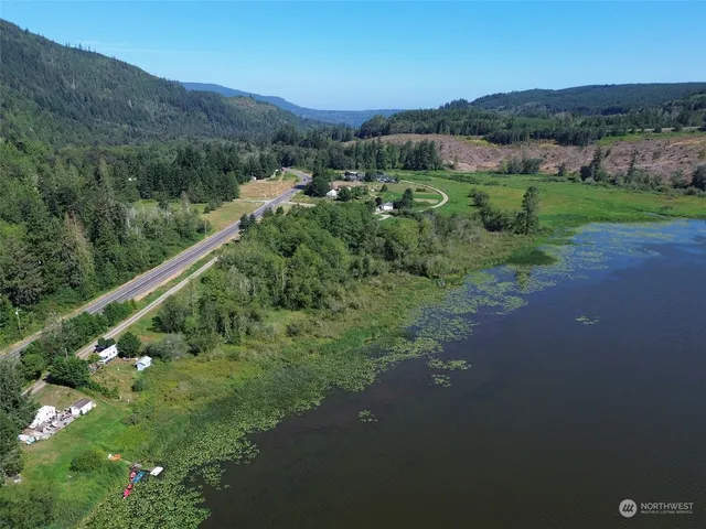 a view of a lush green field with lots of trees in the background