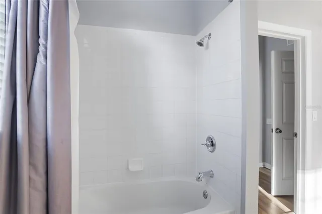 a bathroom with a bathtub