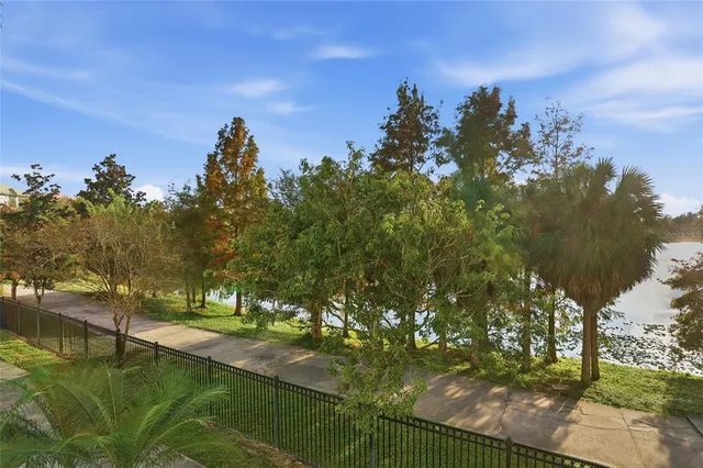 a view of a lake from a yard