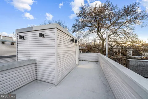 a view of a balcony with mountain view
