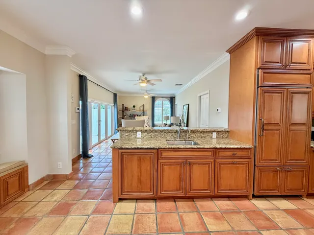 a view of a swimming pool with a garden