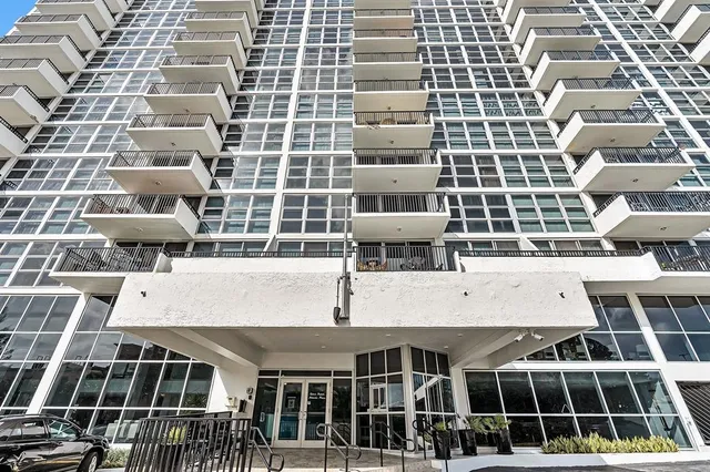 a city view with tall buildings