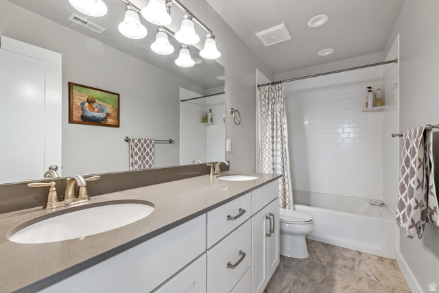 2745 Red Barn Road South Heber City, UT 84032 - Photo 23 of 51 Bathroom featuring double vanity and shower / tub combo with curtain