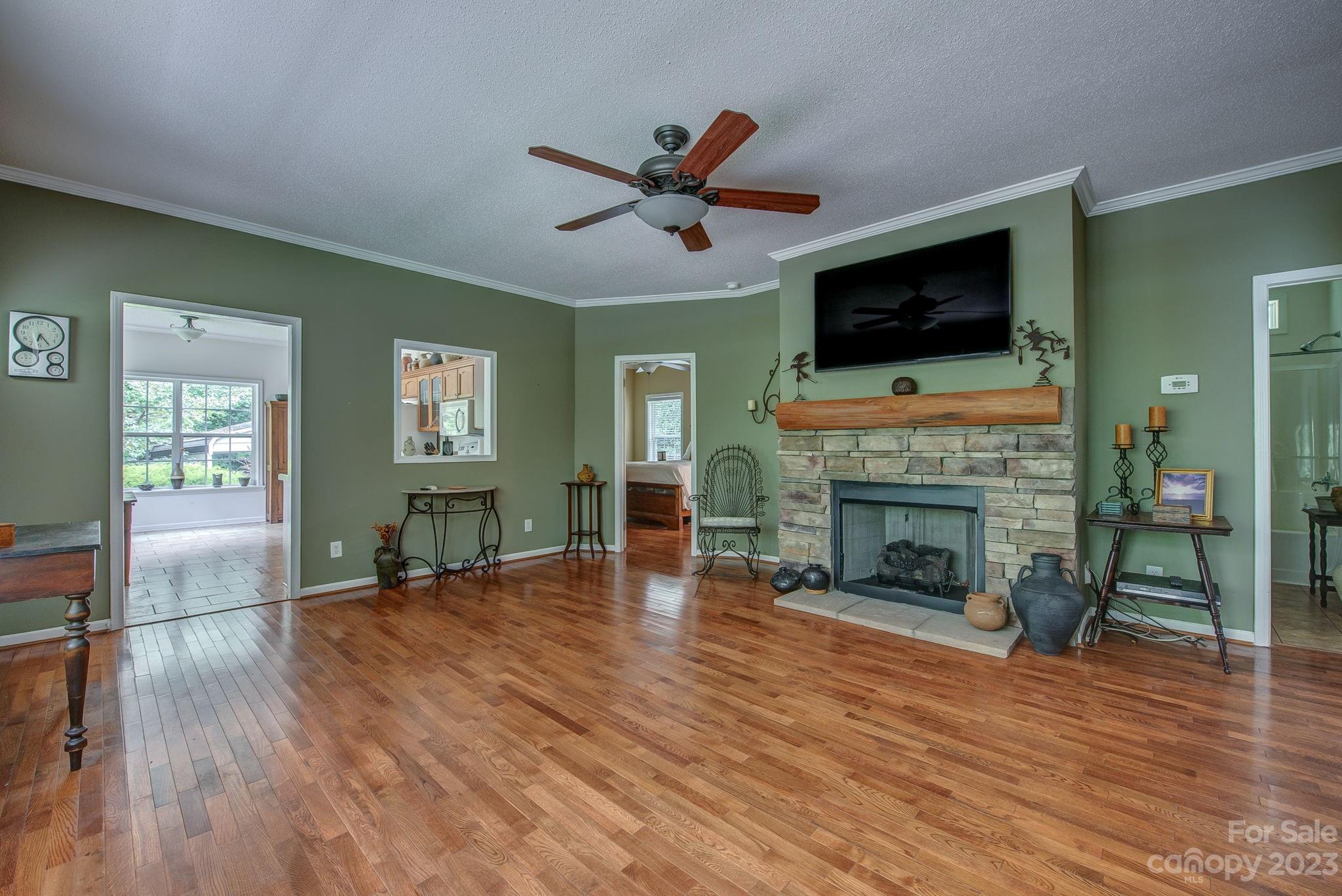 146 Flowers Road Gastonia, NC 28056 - Photo 10 of 11 a living room with furniture a flat screen tv and a fireplace