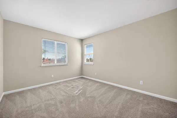 a view of a backyard with plants and a patio