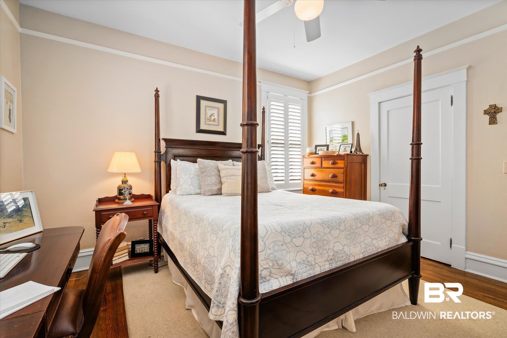 24 Macy Place Mobile, AL 36604 - Photo 18 of 38 Bedroom with wood finished floors, baseboards, and ceiling fan
