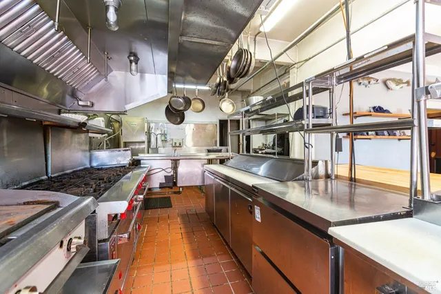 a kitchen with lots of counter top space