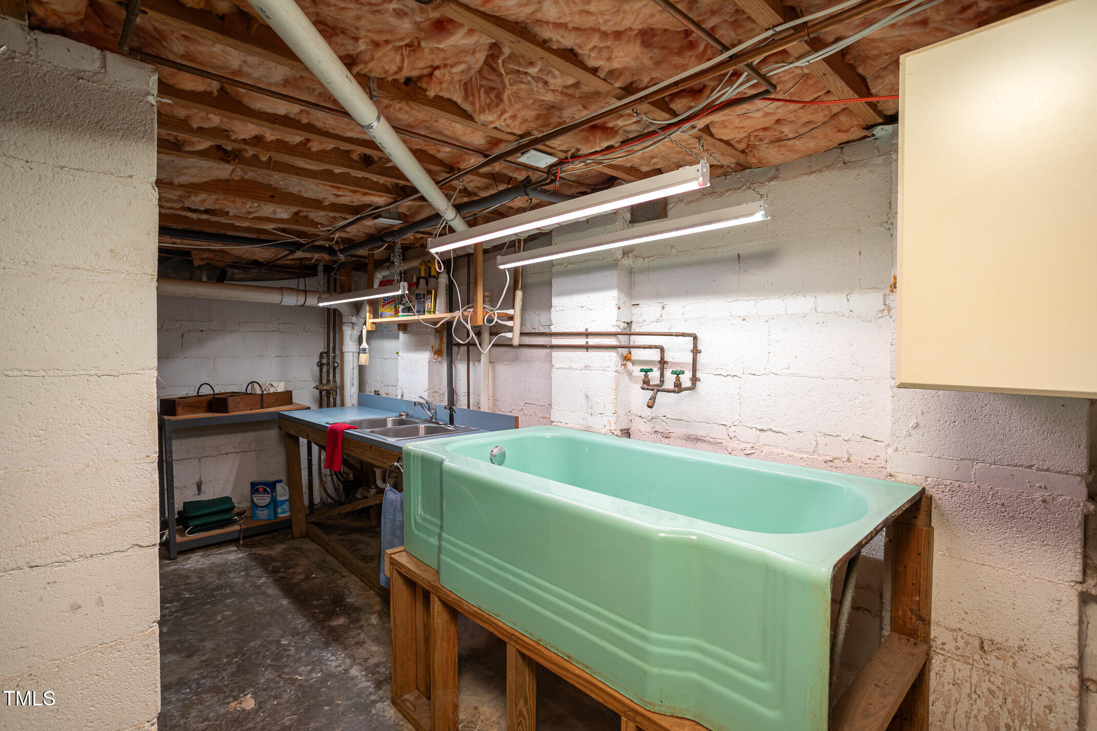 820 Runnymede Road Raleigh, NC 27607 - Photo 35 of 43 A robins egg blue cast iron tub and a double sink -- and grow lights for propagation. There's also a freestanding range for cooking for a crowd