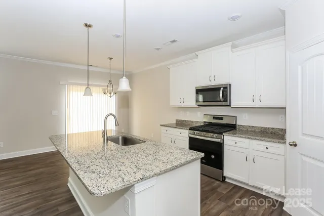 a kitchen with appliances a sink and cabinets