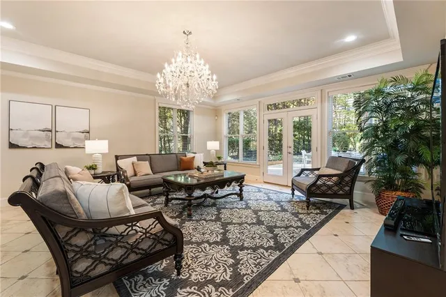 a view of a swimming pool with a garden