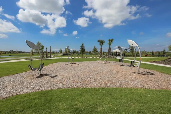 a view of a park with slide