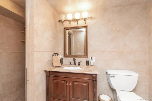 a bathroom with a toilet sink and mirror