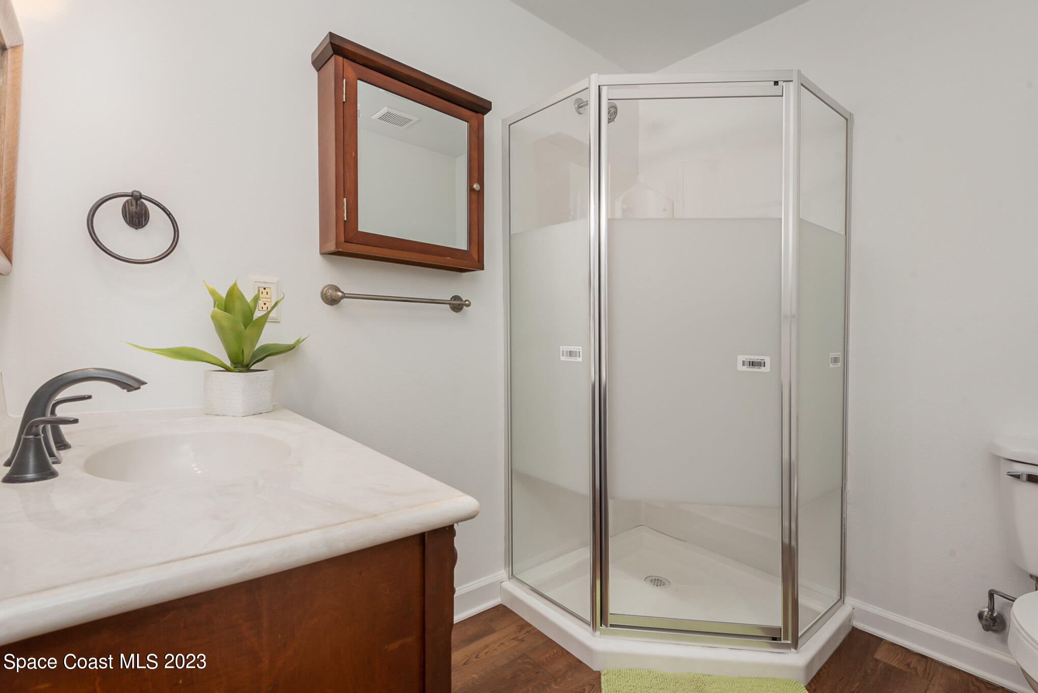 8219 Baxter Point Road Mims, FL 32754 - Photo 16 of 24 a bathroom with a sink a mirror and a shower