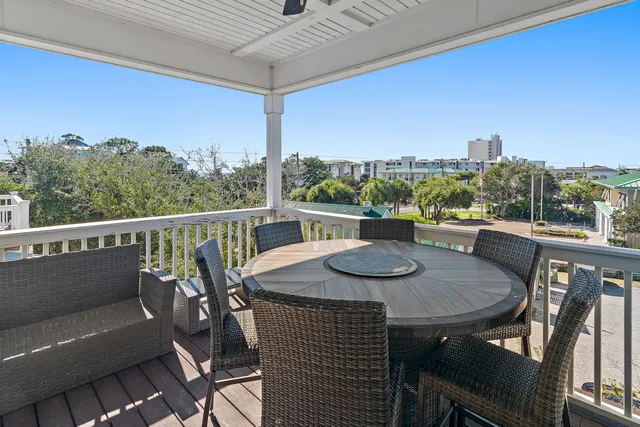 a view of a balcony and mountain view