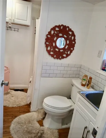 a bathroom with a toilet and a sink