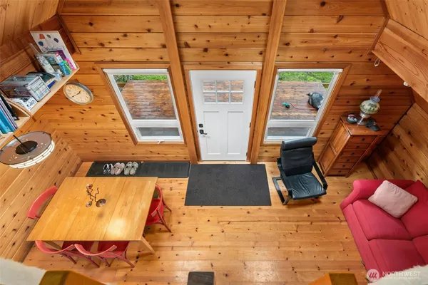 an aerial view of a fireplace