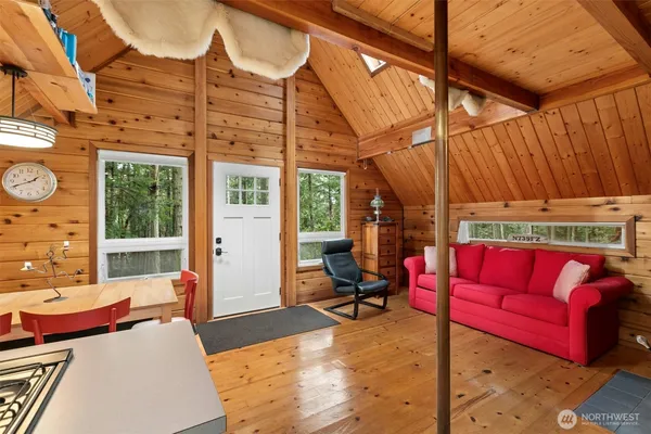 a backyard of a house with seating space