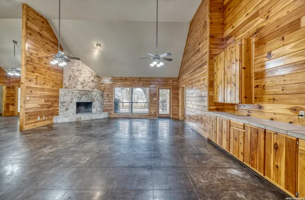 a view of an entryway with a fireplace