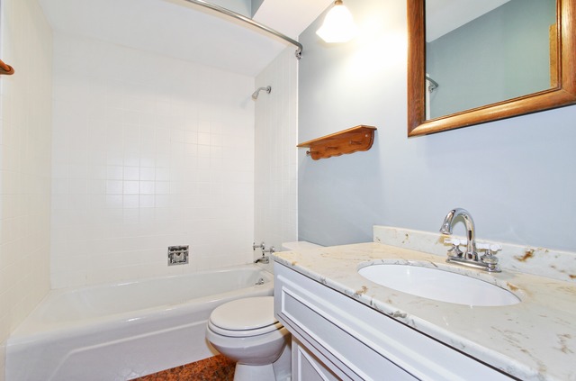 1728 Riverside Court Glenview, IL 60025 - Photo 9 of 18 a bathroom with a granite countertop sink and a mirror