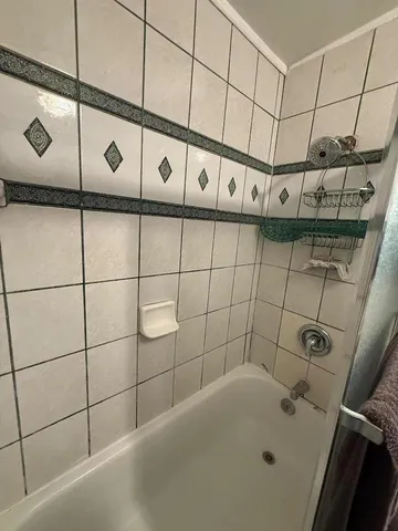 a bathroom with a bathtub