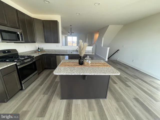 a kitchen with stainless steel appliances granite countertop a stove a sink dishwasher and a microwave oven on the granite countertops