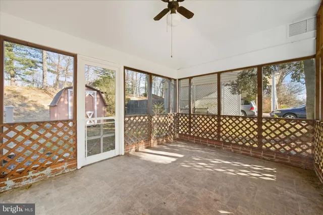 a view of a black and white door