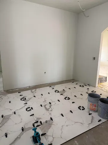 a view of a room with a window