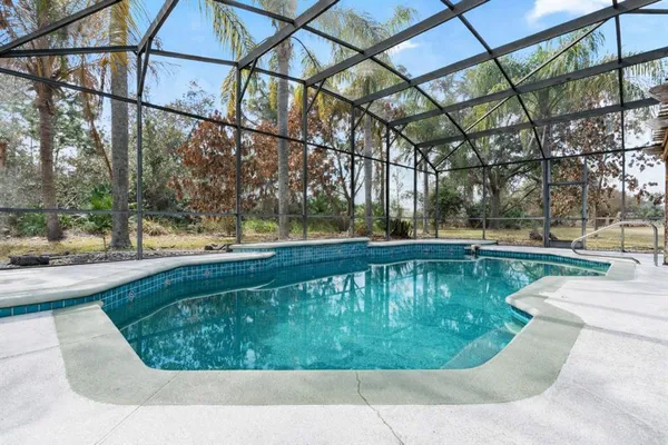 a view of a swimming pool with a backyard
