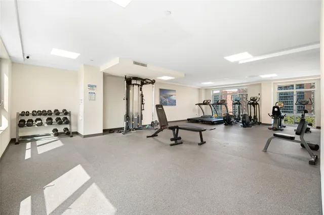 a view of a room with gym equipment