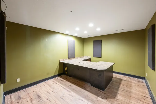 a living room with a couch and a table