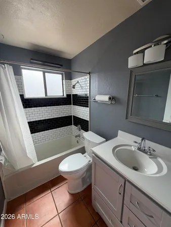 a bathroom with a sink toilet a mirror and bathtub