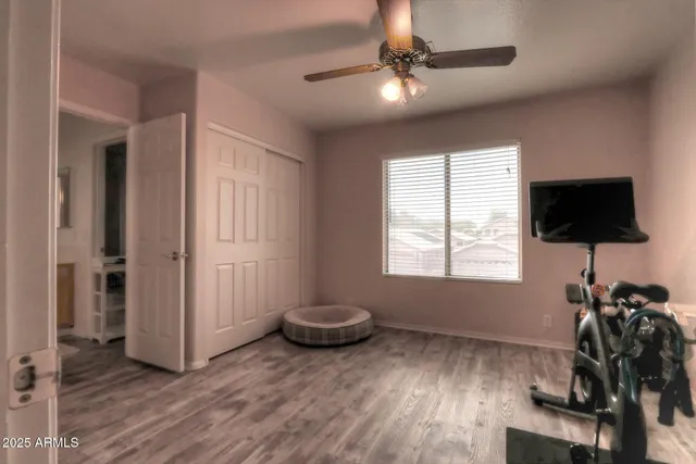 a view of a room with gym equipment