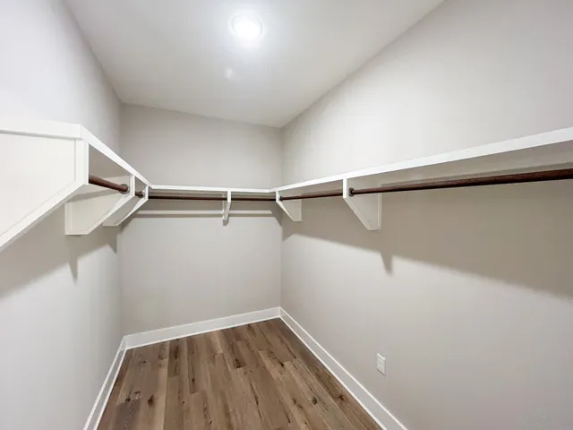 a view of a room with racks on the wall