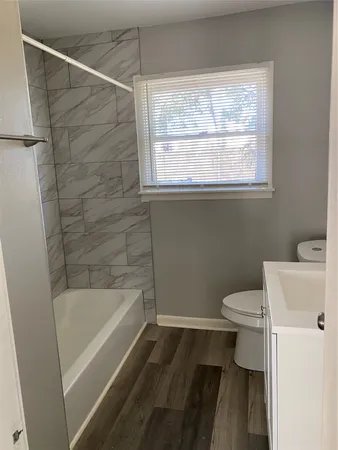 a bathroom with a toilet and a bathtub