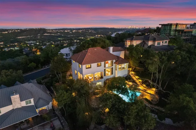 a view of a city with sunset view