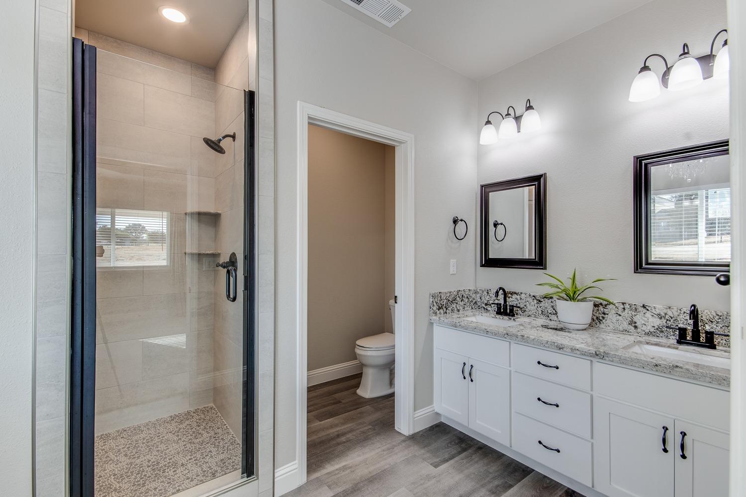 16639 Mark Road Madera, CA 93636 - Photo 22 of 33 a bathroom with a granite countertop sink toilet and shower