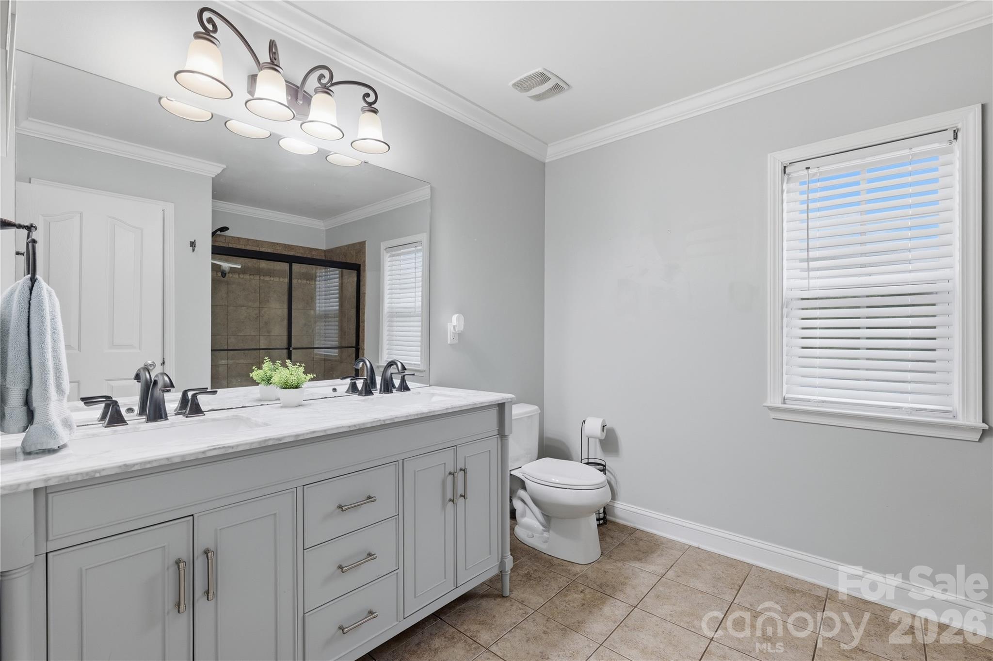 122 Colville Road Mooresville, NC 28117 - Photo 18 of 24 a bathroom with a double vanity sink a toilet and a mirror