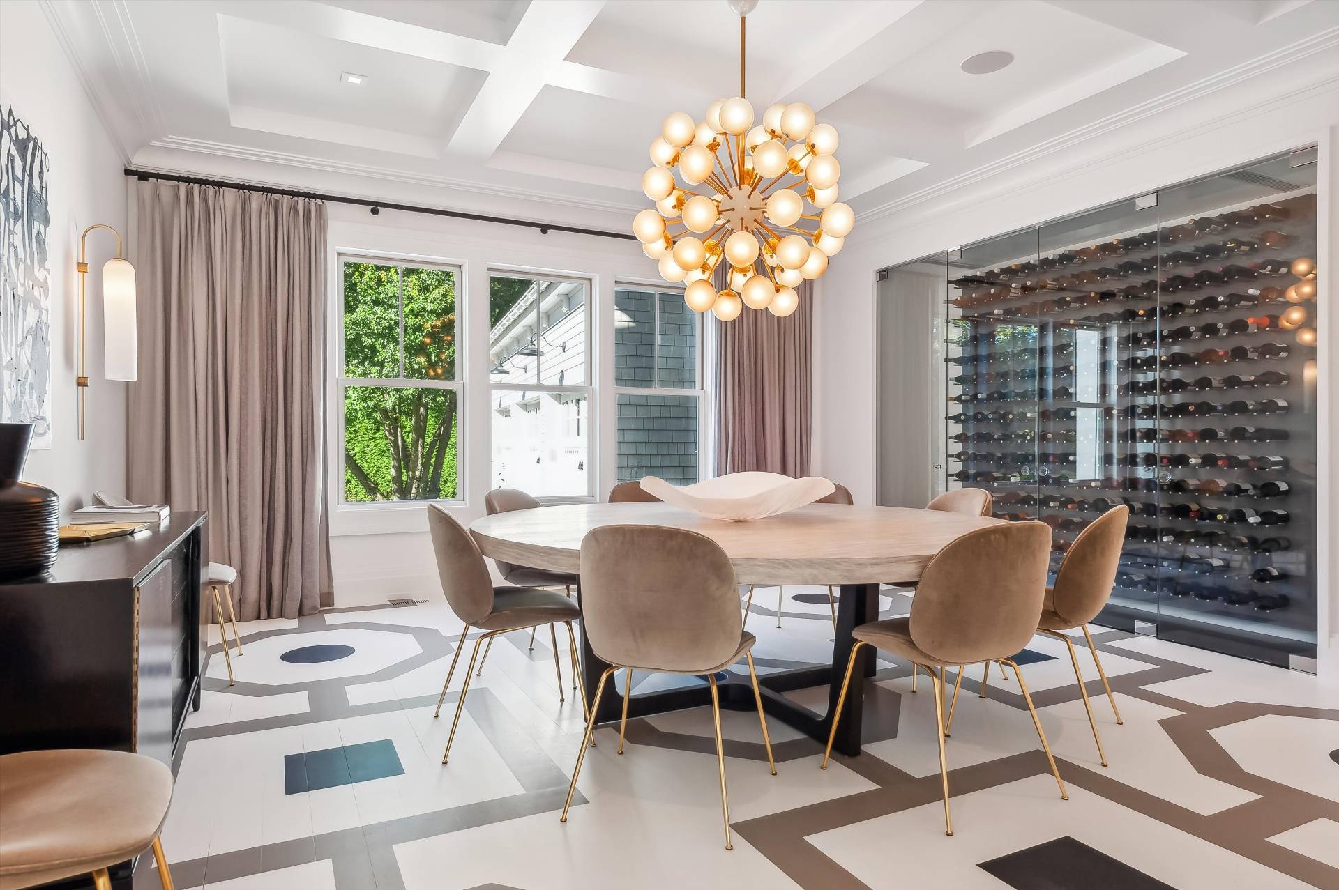 80 Cobb Road Water Mill, NY 11976 - Photo 11 of 35 a view of a dining room with furniture wooden floor and chandelier