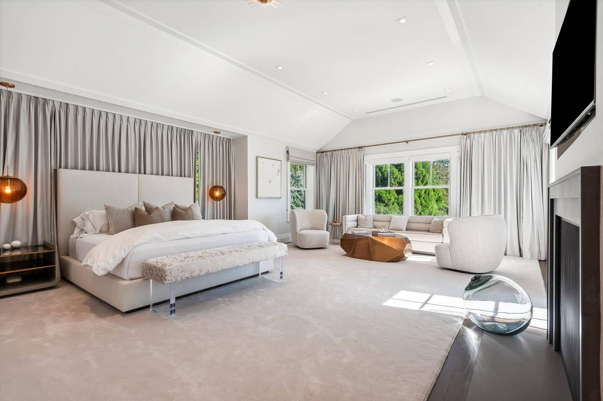 80 Cobb Road Water Mill, NY 11976 - Photo 16 of 35 a bedroom with bed couches and a flat tv screen