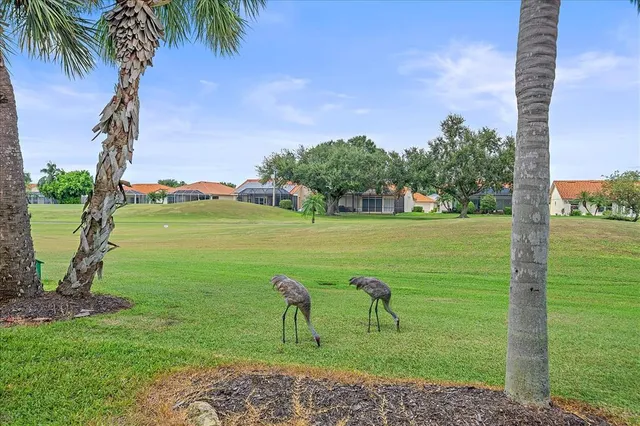 a view of a golf course with a lake