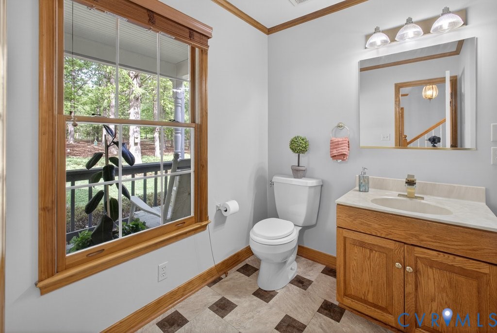 173 Covenant Way Bumpass, VA 23024 - Photo 21 of 55 a bathroom with a toilet a sink a mirror a window and vanity