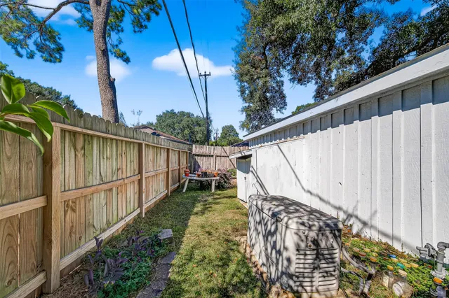 a view of a trees in a yard with palm trees