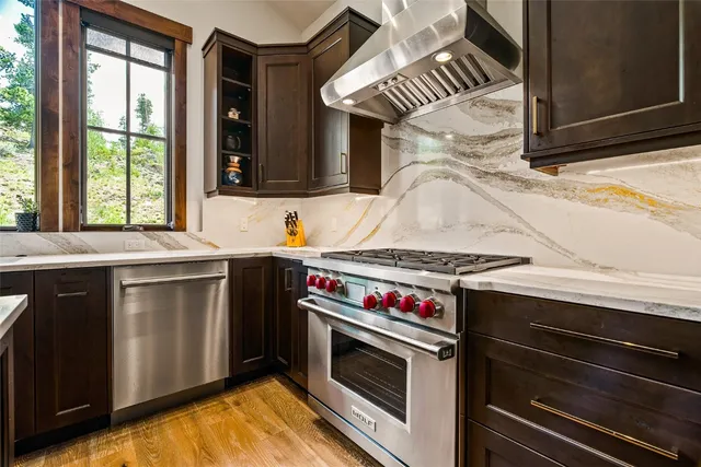 a kitchen with a stove and a microwave