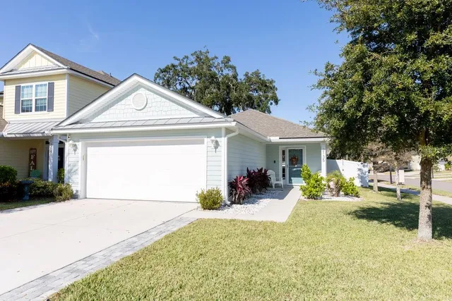 front view of a house with a patio