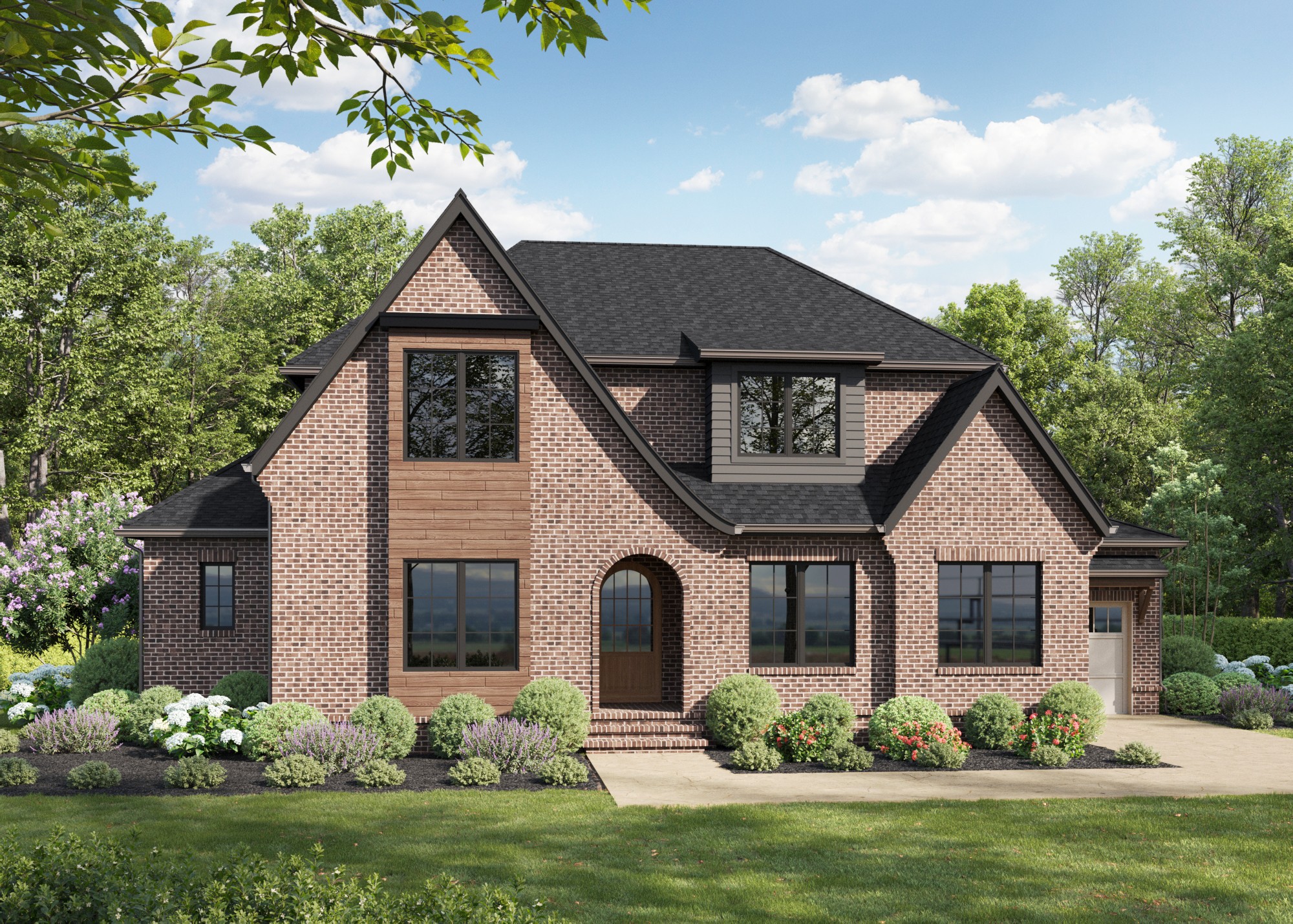 a front view of house with yard and green space