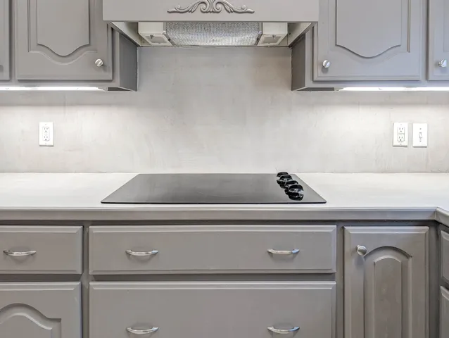 a close view of sink and cabinets