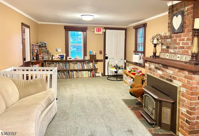 a garage with furniture and window